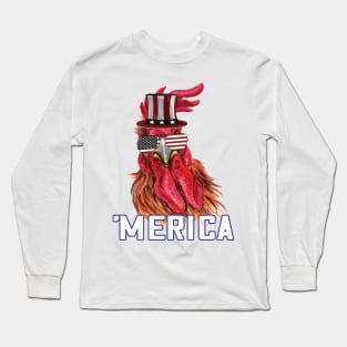 Merica Funny chicken 4th of july celebration gift Long Sleeve T-Shirt